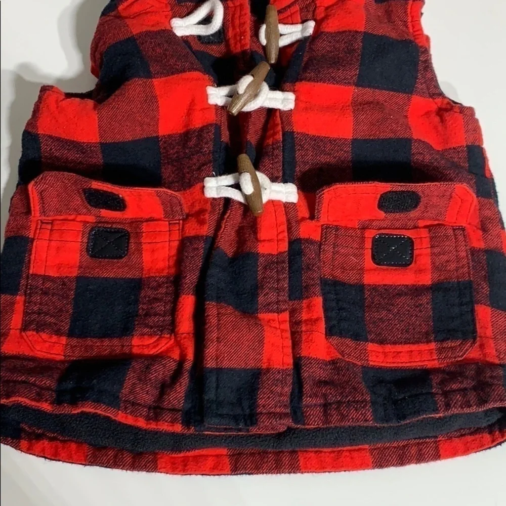 Carter’s plaid hooded fleece lined toggle vest kids 18 months lumberjack